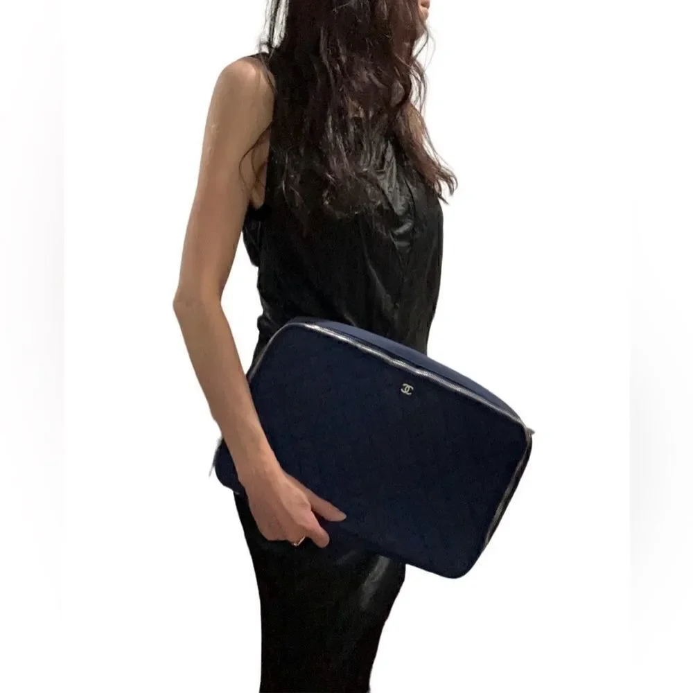 Chanel extra large zip around canvas clutch